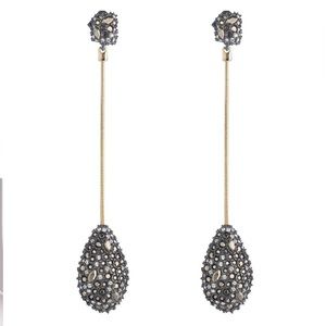 Alexis Bittar Long Pave Crystal Teardrop Dangling Snake Chain Post Earrings